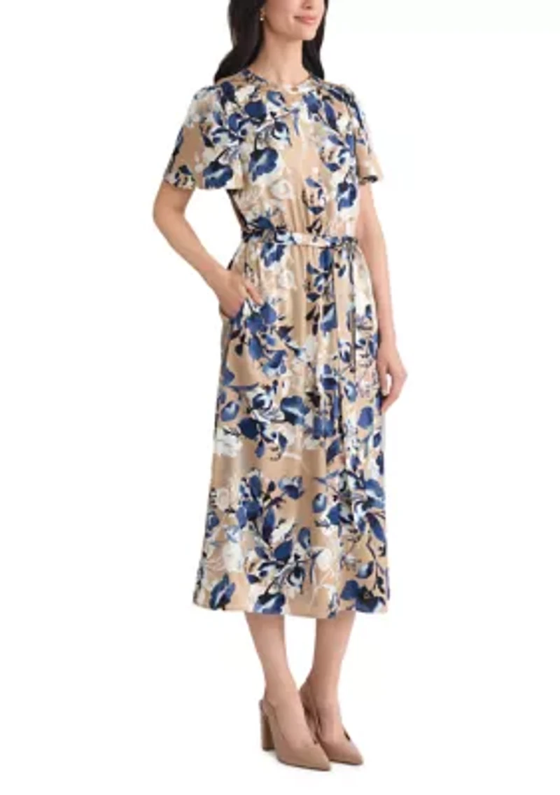 Women's Floral Print Satin Shirt Dress