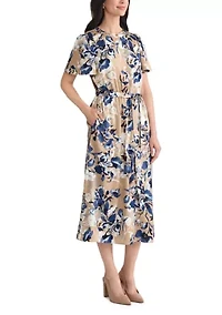 Women's Floral Print Satin Shirt Dress