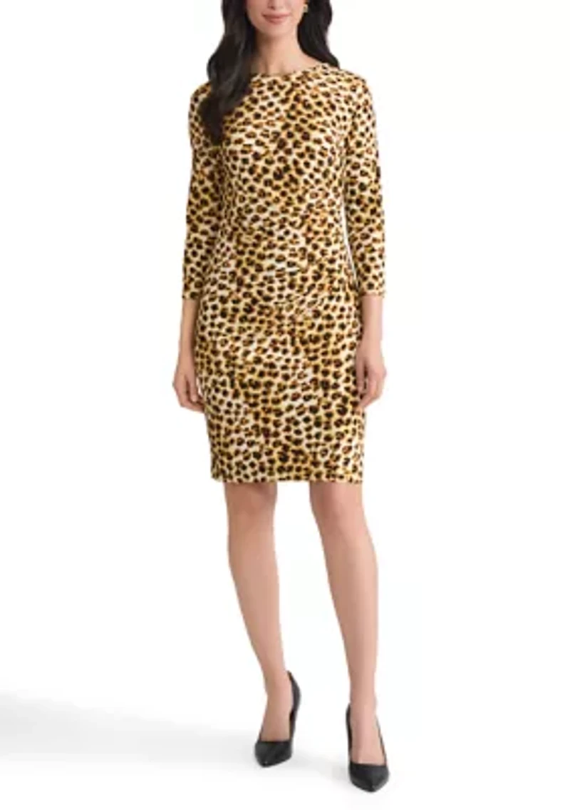 Women's Animal Print Ruched Knit Dress with Hardware