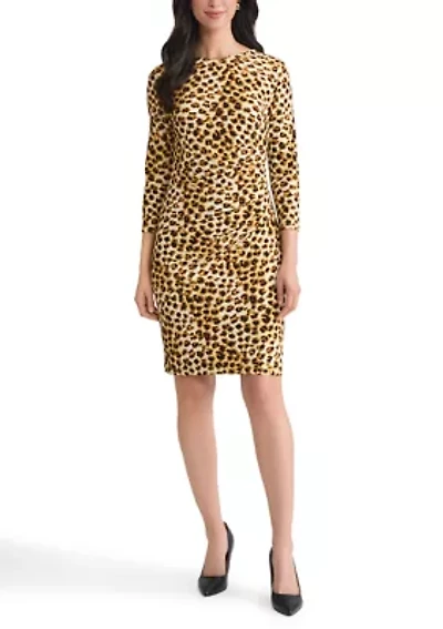 Women's Animal Print Ruched Knit Dress with Hardware