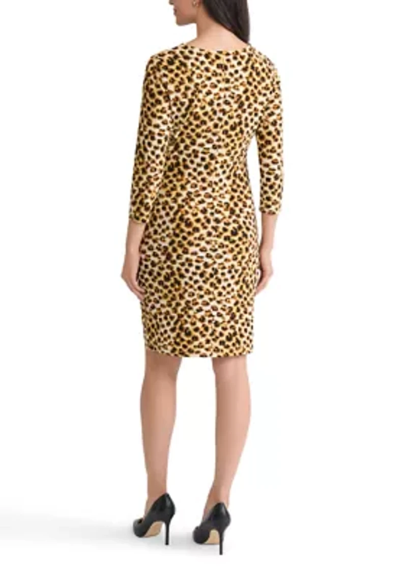Women's Animal Print Ruched Knit Dress with Hardware