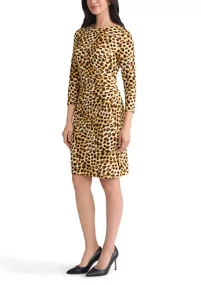 Women's Animal Print Ruched Knit Dress with Hardware