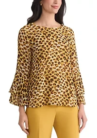 Women's Animal Print Tiered Bell Sleeve Blouse