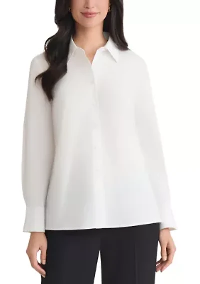 Women's Long Sleeve Poplin Button Down Shirt