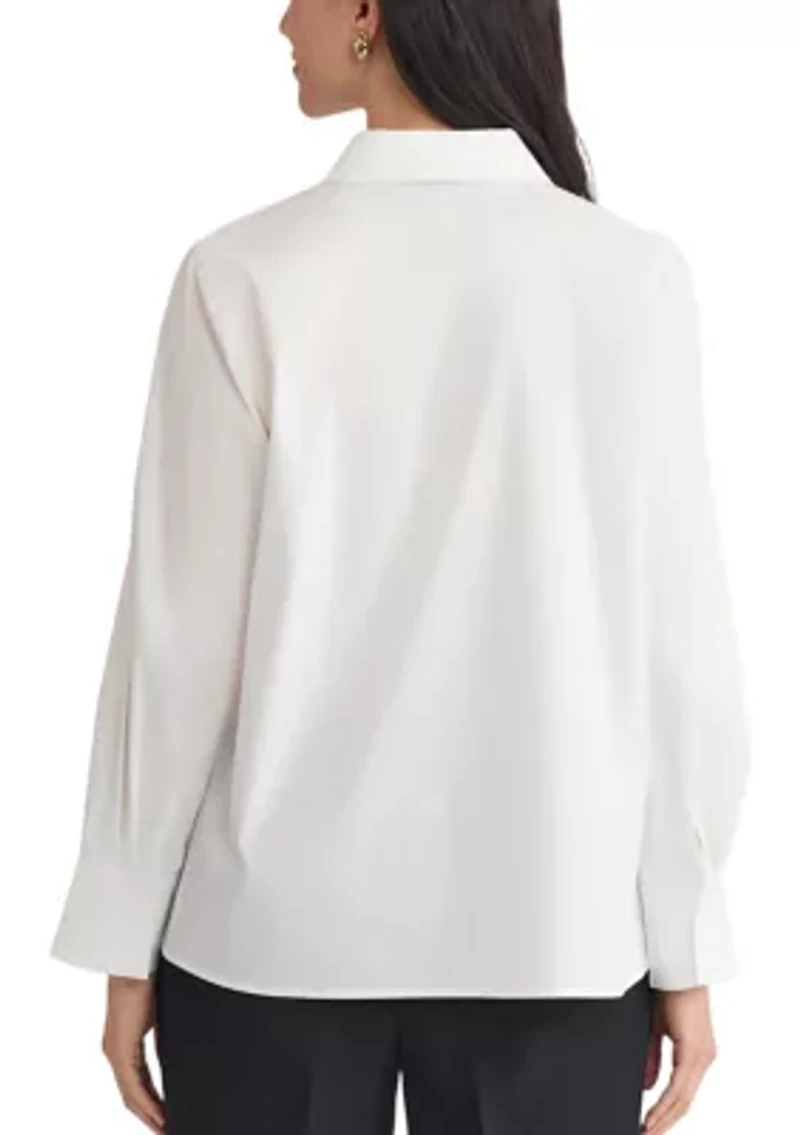 Petite Poplin Button Front Long Sleeve Shirt