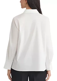 Petite Poplin Button Front Long Sleeve Shirt