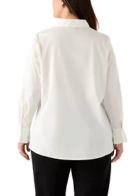 Plus Poplin Button Front Long Sleeve Top