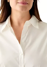 Plus Poplin Button Front Long Sleeve Top