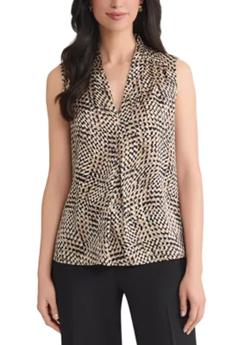 Women's Abstract Print Sleeveless V-Neck Blouse