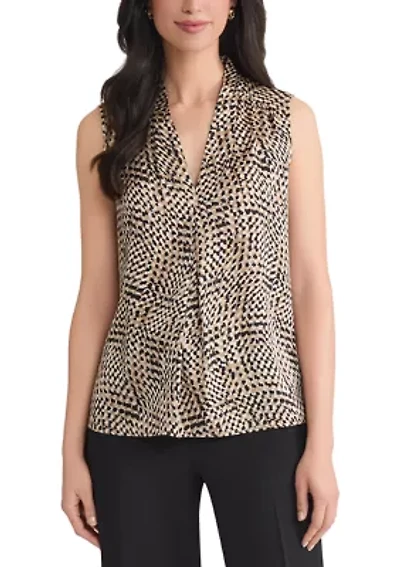 Women's Abstract Print Sleeveless V-Neck Blouse