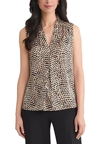 Women's Abstract Print Sleeveless V-Neck Blouse