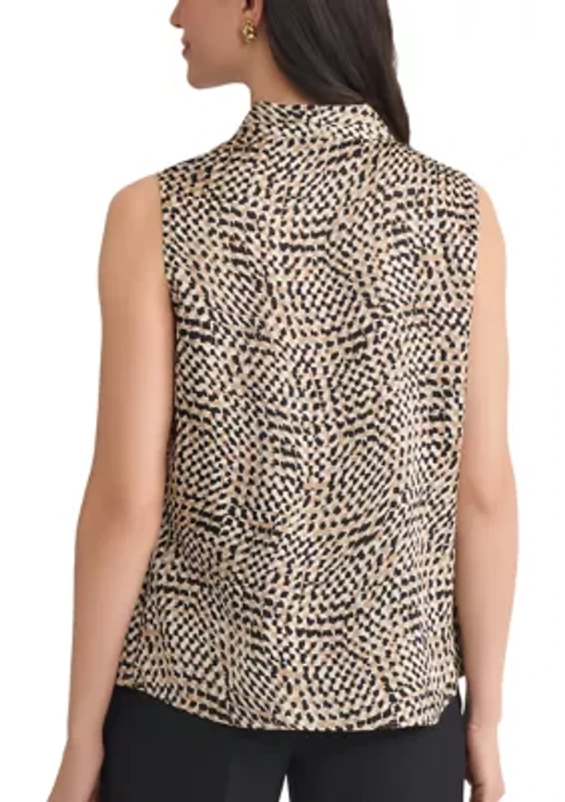 Women's Abstract Print Sleeveless V-Neck Blouse