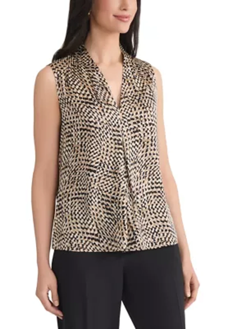 Women's Abstract Print Sleeveless V-Neck Blouse
