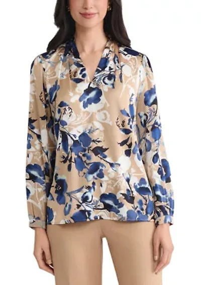 Women's Floral Print Long Sleeve V-Neck Blouse