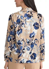 Women's Floral Print Long Sleeve V-Neck Blouse