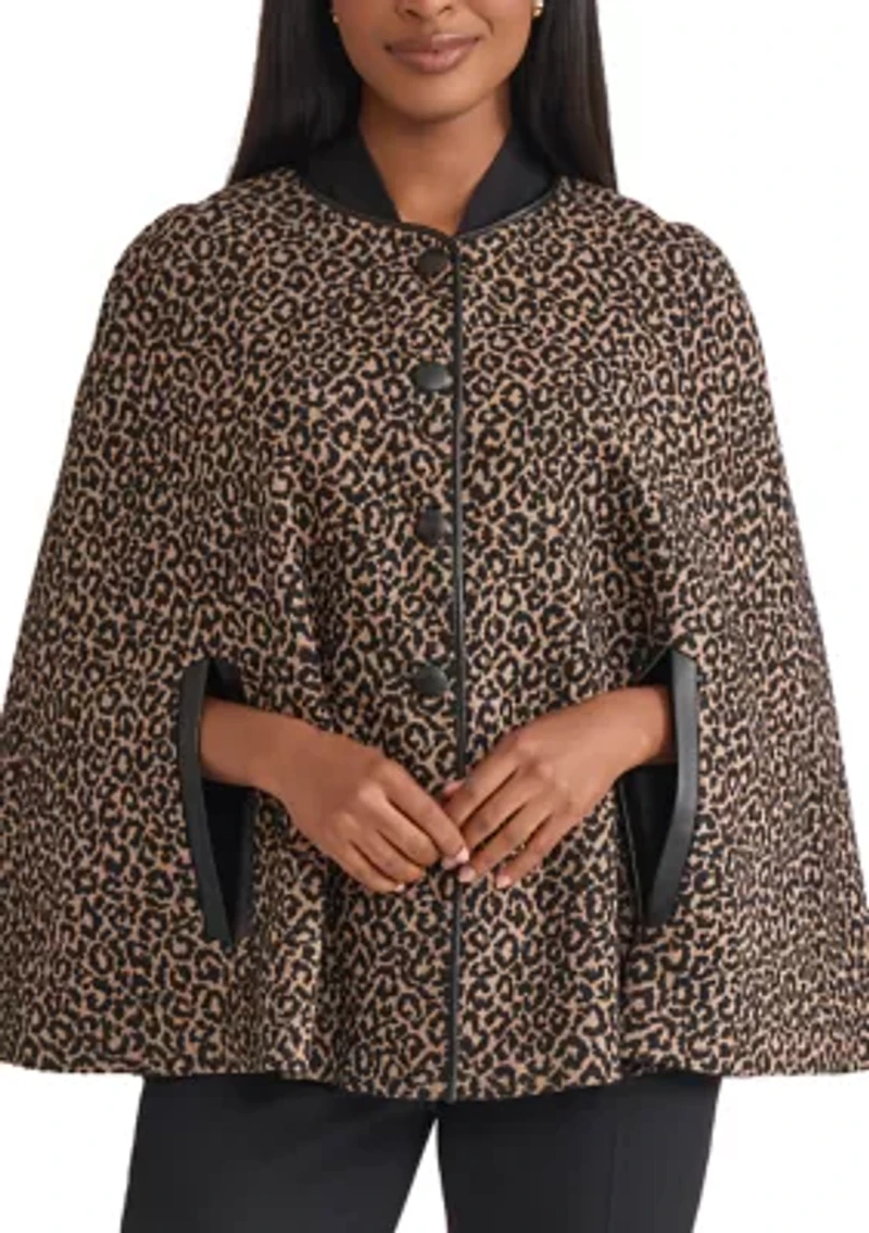 Women's Animal Jacquard Cape with Leather Trim