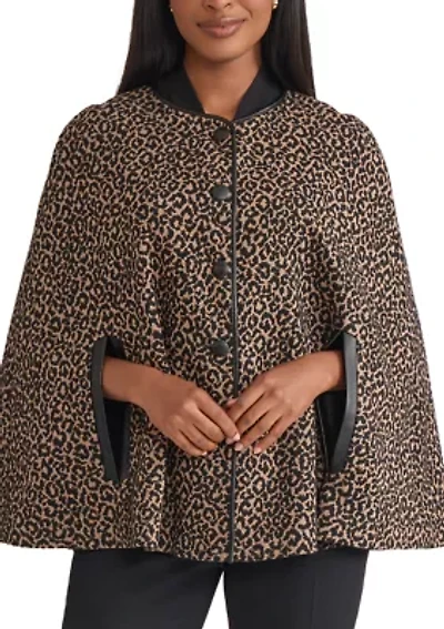 Women's Animal Jacquard Cape with Leather Trim