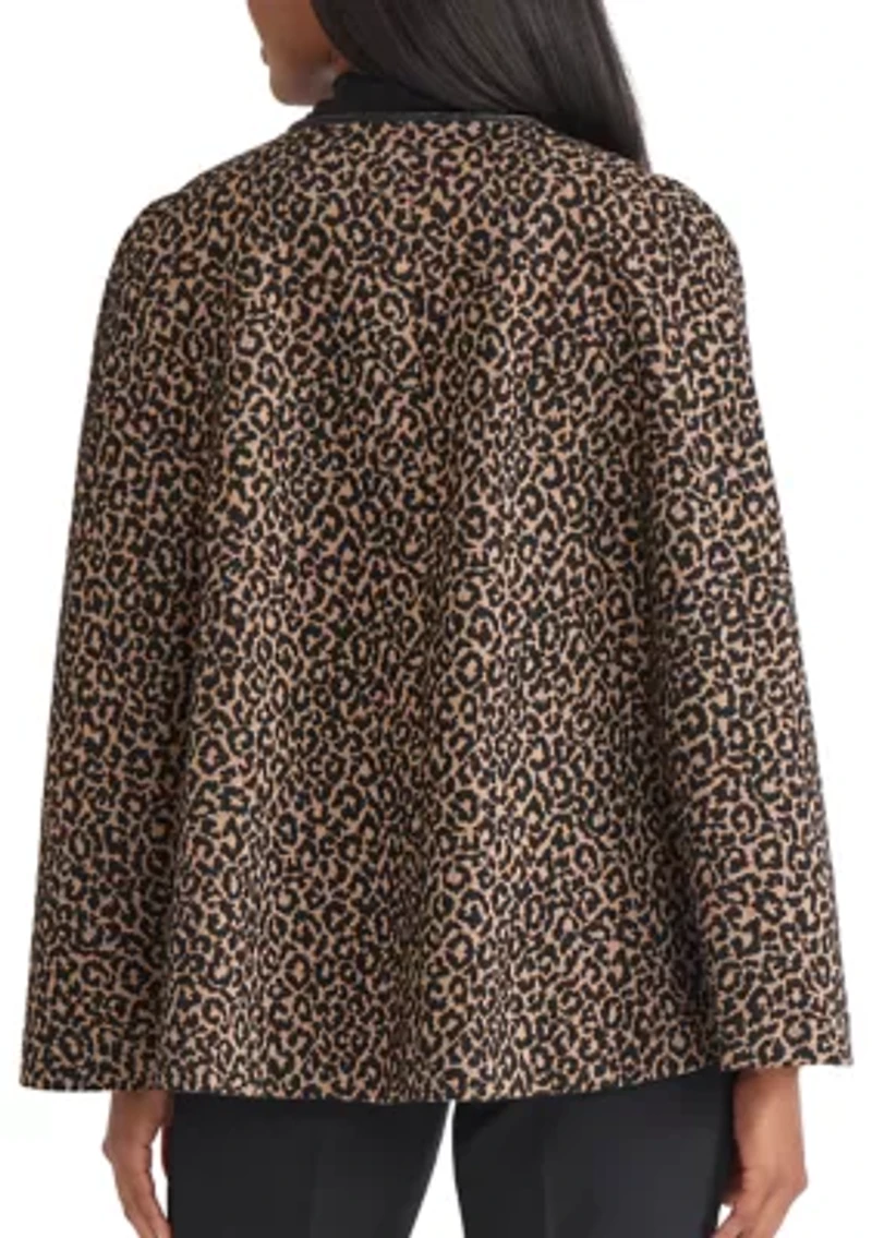 Women's Animal Jacquard Cape with Leather Trim