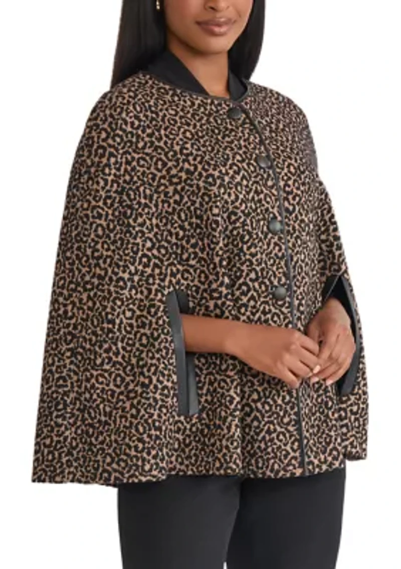 Women's Animal Jacquard Cape with Leather Trim