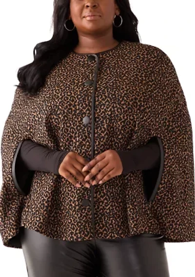 Plus Animal Jacquard Cape with Leather Trim