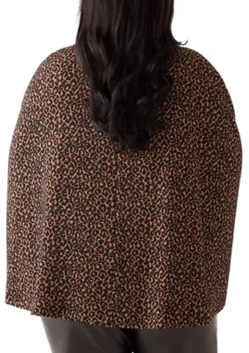Plus Animal Jacquard Cape with Leather Trim