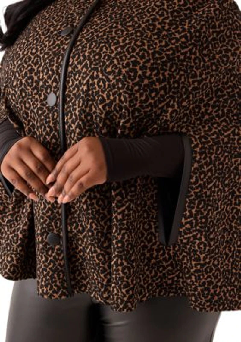 Plus Animal Jacquard Cape with Leather Trim