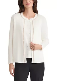 Women's Open Front Cardigan with Heat Set Trim