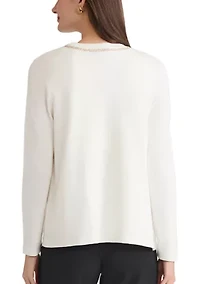 Women's Open Front Cardigan with Heat Set Trim