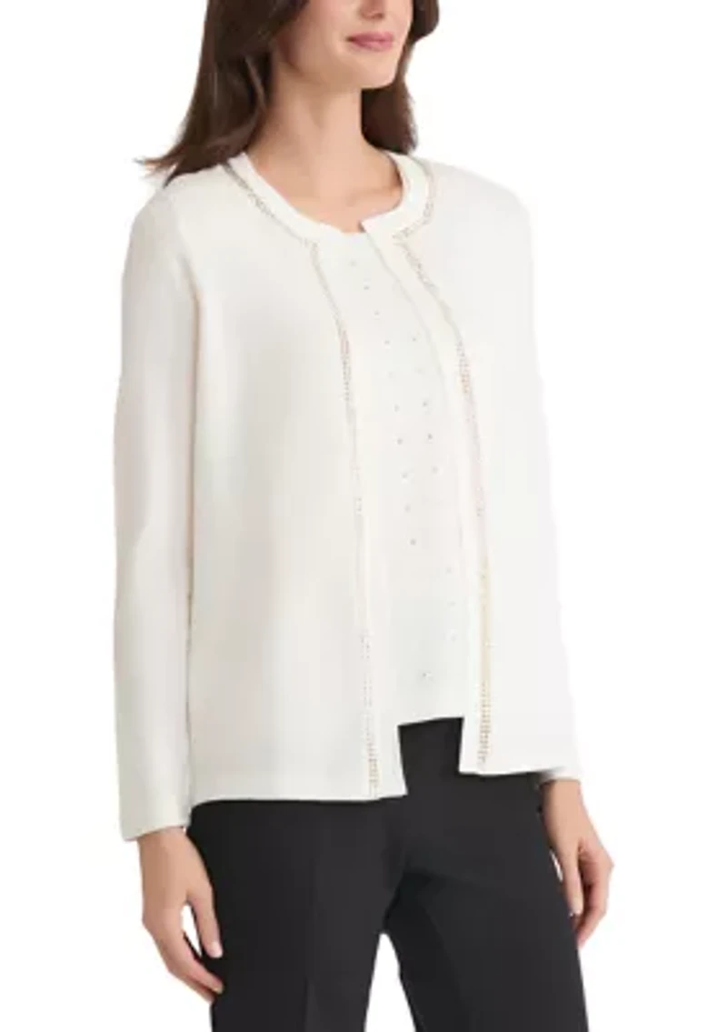 Women's Open Front Cardigan with Heat Set Trim