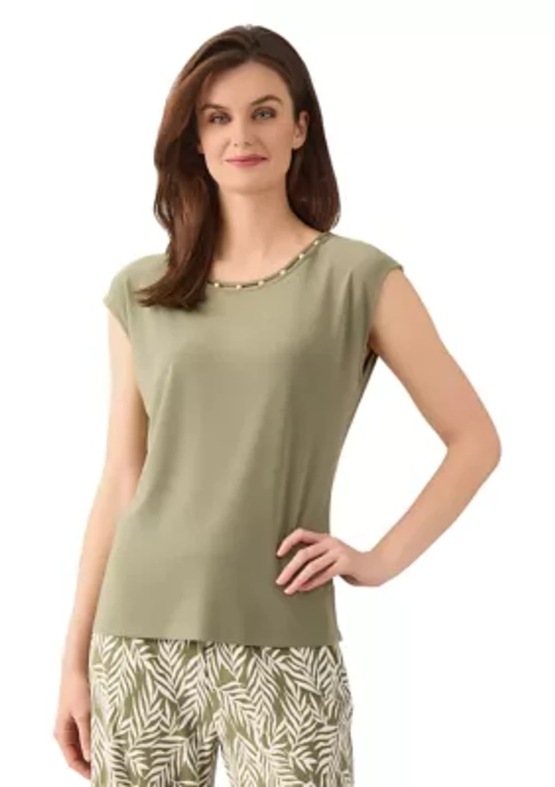 Women's Beaded Neck Knit Top