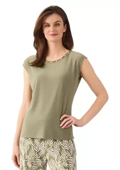 Women's Beaded Neck Knit Top