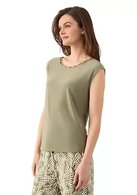 Women's Beaded Neck Knit Top