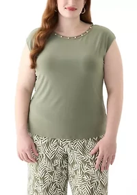 Plus Beaded Neck Extended Shoulder Top