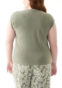 Plus Beaded Neck Extended Shoulder Top