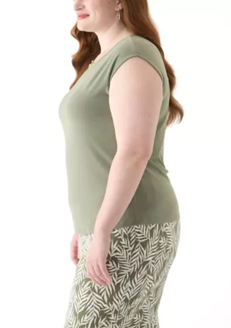 Plus Beaded Neck Extended Shoulder Top