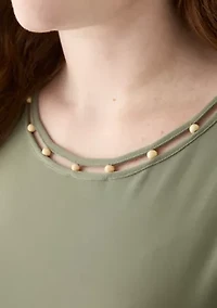 Plus Beaded Neck Extended Shoulder Top