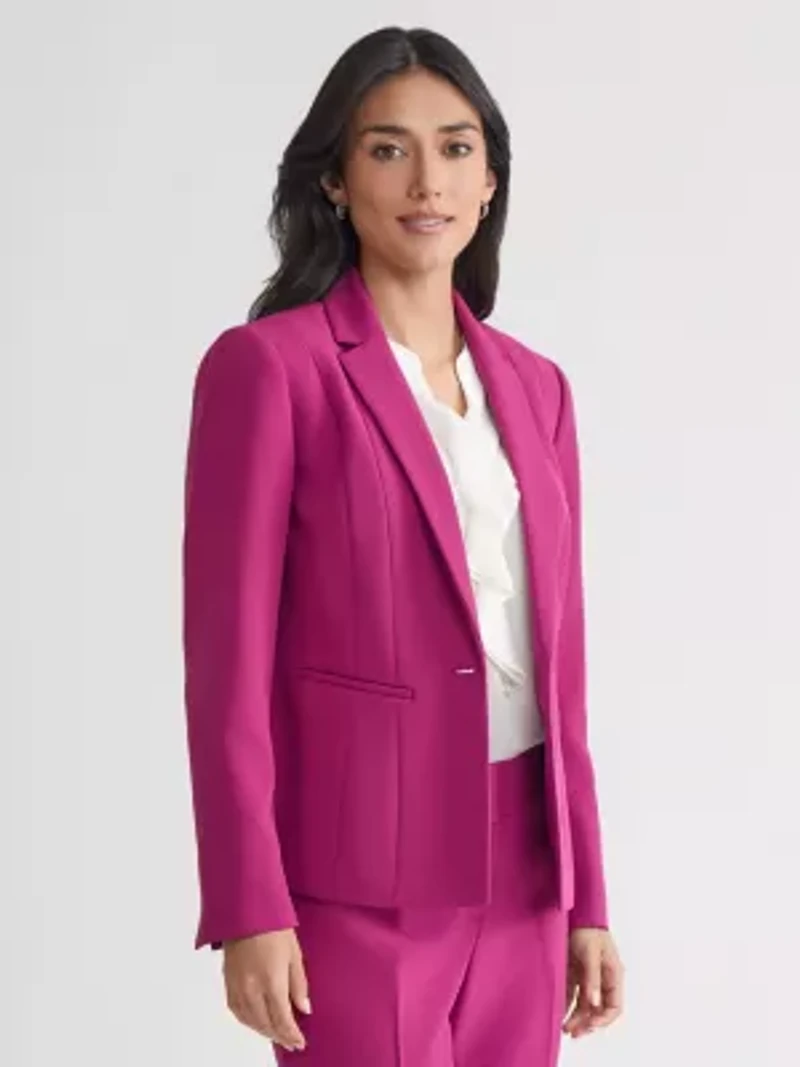 Petite Stretch Crepe One Button Seamed Jacket