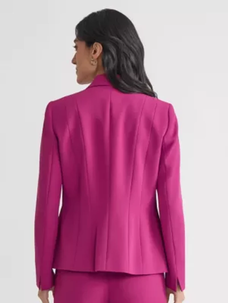Petite Stretch Crepe One Button Seamed Jacket