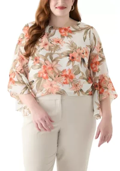 Plus Bell Sleeve Floral Blouse