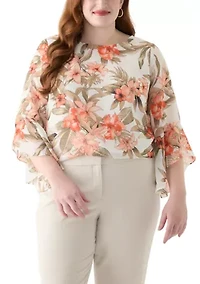 Plus Bell Sleeve Floral Blouse
