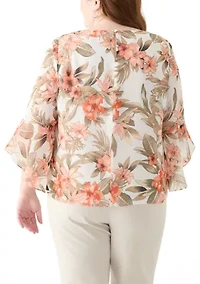Plus Bell Sleeve Floral Blouse
