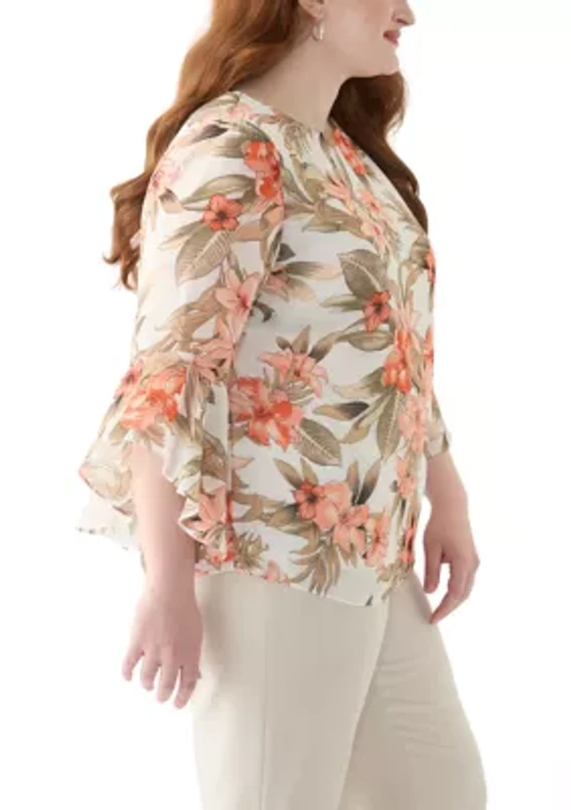 Plus Bell Sleeve Floral Blouse
