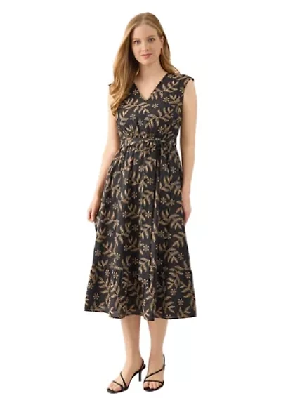 Women's Extended Cap Sleeve V-Neck Midi Tiered Dress