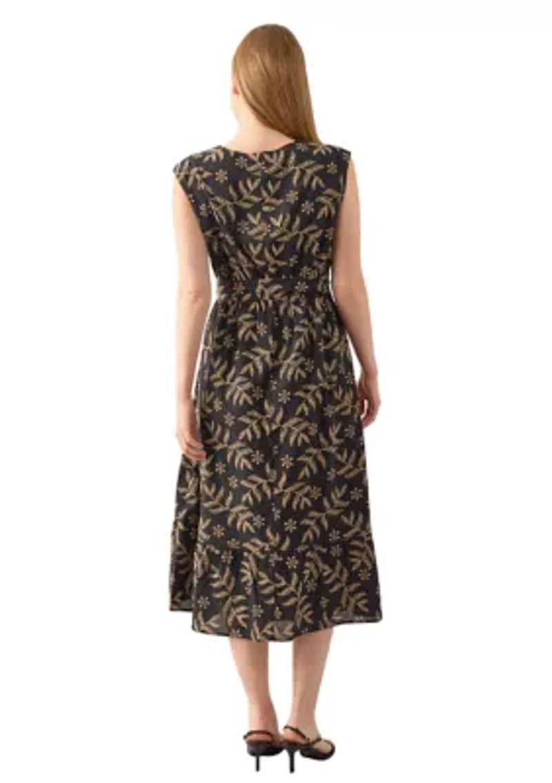 Women's Extended Cap Sleeve V-Neck Midi Tiered Dress