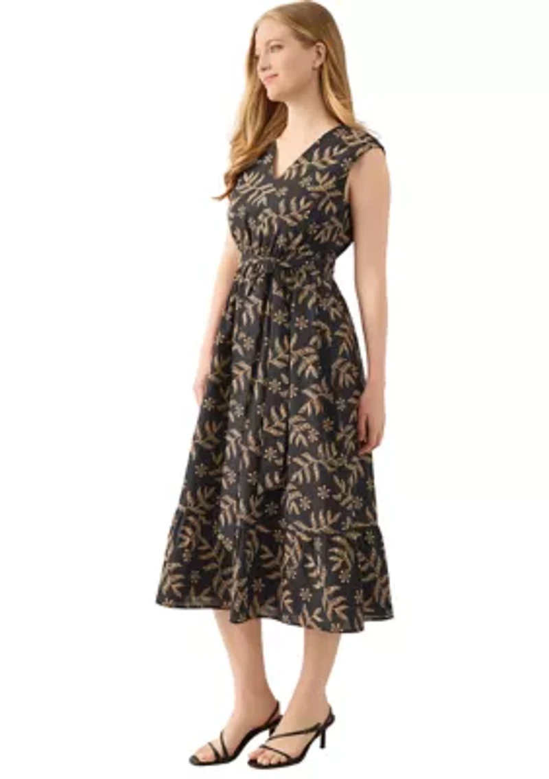 Women's Extended Cap Sleeve V-Neck Midi Tiered Dress