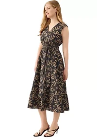 Women's Extended Cap Sleeve V-Neck Midi Tiered Dress