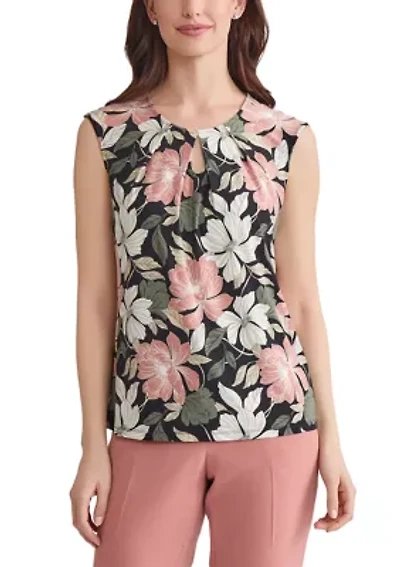 Women's Floral Printed Keyhole Neck Knit Top