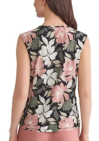 Women's Floral Printed Keyhole Neck Knit Top
