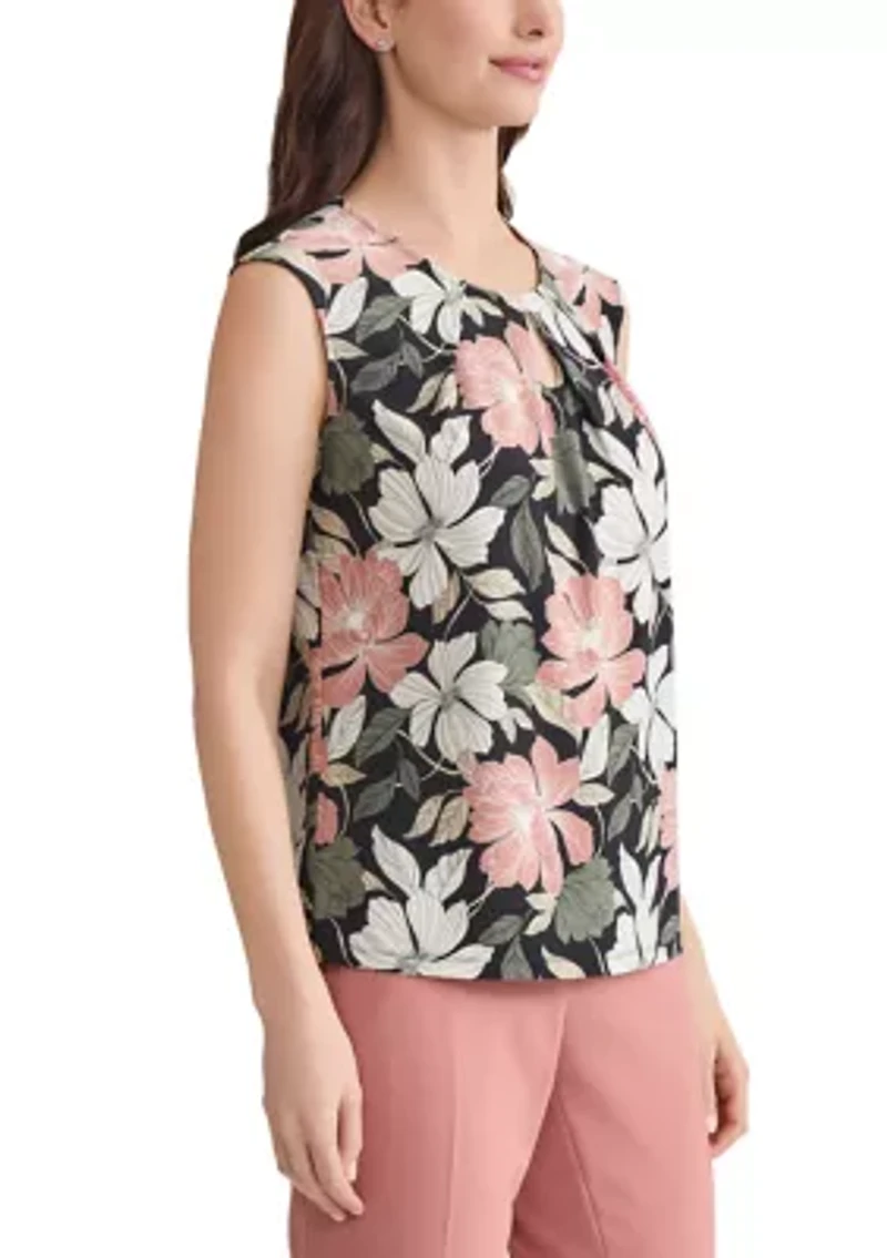 Women's Floral Printed Keyhole Neck Knit Top