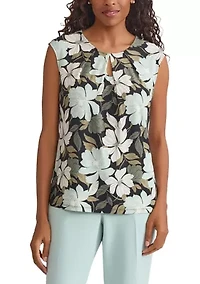 Petite Floral Printed Keyhole Neck Knit Top